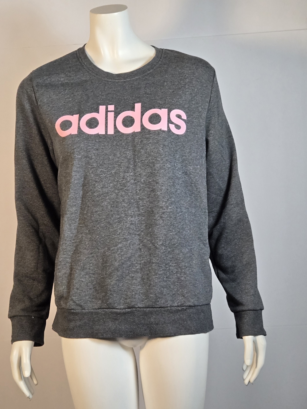 adidas Women's Gray Pullover Sweatshirt with Pink Logo